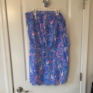NWT - Lilly Pulitzer Jace Blue and Pink Sailboat Print Romper